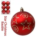 Set di 6 palline di Natale rosse opache da 8 cm con stelle dorate e motivi a spirale - Set Standard / Stella rossa