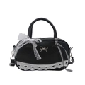Sac bowling noir avec dentelle, nœuds et rubans à carreaux au style élégant - Noir