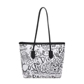 White canvas tote bag with black street graffiti prints and stylish leather straps - No Pendant / White