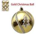 Set de 6 bolas de Navidad doradas con árboles brillantes blancos y patrones ondulados - Árbol Dorado (s33)