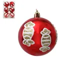 Set de 6 bolas de Navidad rojas de 8 cm con diseño de caramelos brillantes y ganchos - Caramelo Rojo (s25)