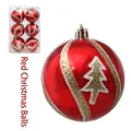 Set of 6 bright red Christmas balls with gold glitter trees and spiral accents - Red Tree (s34)