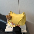 Fresh yellow half-moon pillow bag with knotted strap and cute brown bear charm - With Pendant / Yellow