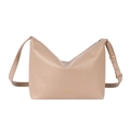 Grande borsa tote beige in finta pelle con tracolla larga e scritte dorate - Cachi