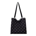 Black floral canvas tote bag with white lace trim and minimalist ribbon handles - Small Floral Black