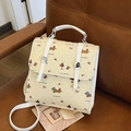 Mini zaino beige con stampa bassotto e ciliegie, borsa a tracolla versatile da donna - Beige