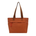 Orange woven tote bag with brown handles and a front zipper pocket in a minimalist design - Orange