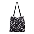 Black floral canvas tote bag with white lace trim and bow design for women - Large Floral Black