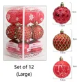 Set di 12 palline di Natale rosse con rilievo a stella e motivi a griglia in scatola - 8cm (12 pezzi/scatola) / Rosso