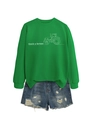Mise à plat du sweat vert tracteur 'thank a farmer' et d'un short en jean déchiré - S / Vert Herbe (Imprimé Blanc)