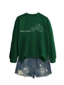 Detail of Thank a Farmer slogan and tractor print on green crewneck sweatshirt - Dark Green (White Print)