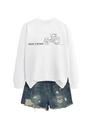 Detail of white crewneck sweatshirt with tractor graphic and Thank a Farmer text - White (Black Print)