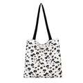 Floral canvas tote bag with black flower print and lace trim detailing on white background - Large Floral Beige