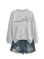 Detail of grey crewneck sweatshirt with tractor graphic and Thank a Farmer slogan print - Grey (Black Print)