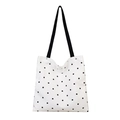 Floral canvas tote bag with black lace trim and reinforced straps for summer daily wear - Flower Rice White