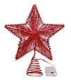 Detalle de estrella de Navidad de alambre rojo con purpurina y caja de pilas con soporte - Rojo