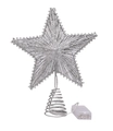 Estrella plateada para árbol de Navidad con purpurina, base de hierro y caja de LED - Plateado