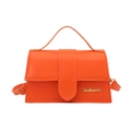 Modische orangefarbene Handtasche aus Kunstleder mit Goldlogo und Umhängeriemen - Orange