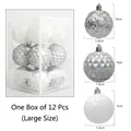 Set di 12 palline di Natale argento e bianche con glitter ed effetto ghiaccio incrinato - 8cm (12 pezzi/scatola) / Argento