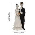 Skeleton wedding couple in resin with black tux and white gown, size 28x13cm - Skeleton Wedding Couple
