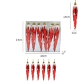 6er-Set rote Spiral-Eiszapfen für den Weihnachtsbaum mit Schneebeschichtung und Goldband - Rot