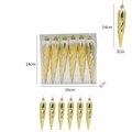 6er-Set goldene Eiszapfen-Weihnachtsanhänger mit Schneeeffekt und Aufhängeschleifen - Gold