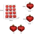 Set di 12 decorazioni a cuore rosse per l'albero di Natale, finiture opache e lucide - Rosso