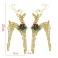 Set mit 2 funkelnden goldenen Rentier-Weihnachtsdekorationen mit festlichen Tannennadeln - Doppelter Hirsch / Gold