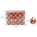 Set van 12 rood-gouden kerstballen met glitterstrepen in een transparante doos - 8cm / Rood