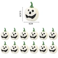Set of mini white Halloween foam pumpkins with spooky faces and green stems for party decor - 5.5x6cm / Set of 12 / White
