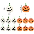 Set of 12 small white and orange foam pumpkins with jack-o'-lantern faces, 6cm wide - 5.5x6cm / Set of 12 / Yellow and White