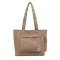 Large khaki nylon tote bag for women with multi-pockets and good luck emblem - Khaki