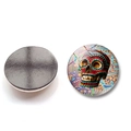 Aimant de frigo en verre crâne de sucre d'Halloween 25mm avec base magnétique - Crâne de Sucre en Patchwork (BXT1692)