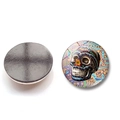 Pair of Mexican Huichol style skull fridge magnets with colorful bead patterns and magnetic back - Huichol Beaded Texture (BXT1695) / 25mm