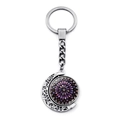 Silver crescent moon keychain with a rotating Notre Dame rose window pattern crystal - Silver Colorful Mandala (XSWX1267-1)