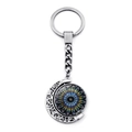 Silver moon keychain with Notre Dame stained glass pattern and rotating crescent design - Silver Deep Blue Stained Glass (XSWX1267-2)