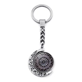 Rotating moon pendant keychain with Notre Dame stained glass pattern in silver metal - Silver Art Geometric (XSWX1267-3)