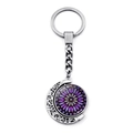 Silver crescent moon keychain with Notre Dame rose window pattern pendant accessory - Silver Purple Stained Glass (XSWX1267-4)