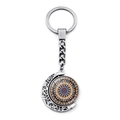 Silver crescent moon keychain with rotating glass mandala pendant and metal ring - Silver Colorful Radiate (XSWX1267-5)
