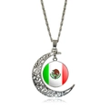 Silver crescent moon necklace with Mexico flag glass gemstone pendant and link chain - Mexico