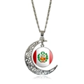 Silver hollow moon necklace featuring the flag of Peru inside a gem pendant - Peru