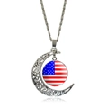 Silver hollow moon necklace pendant featuring a US flag glass gem and twisted chain - United States