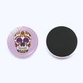 Round sugar skull magnet with purple floral design and black magnetic base - Style 2 (JY007732-2)