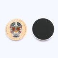 Round sugar skull magnet with colorful Mexican folk art patterns and black magnetic backing - Style 4 (JY007732-4)