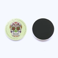 Sugar skull glass fridge magnet with green floral design and magnetic back - Skull Pattern 5 (JY007732-5) / 25mm / Pale Green