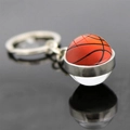 Basketball theme keychain with double-sided glass orb in a silver metal setting - Basketball Style (JY007720-1)