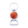 Silver metal basketball bottle opener keychain with glass dome and sports motif - Basketball Style (JY007723-1)