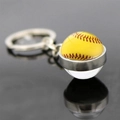 Yellow softball glass dome keychain pendant with red stitching and silver metal ring - Yellow Softball Style (JY007720-2)