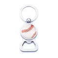 Metal bottle opener keychain featuring a decorative baseball stitch glass dome charm - Baseball Style (JY007723-5)