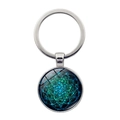 Mandala keychain with blue-green geometric pattern in silver metal and glass finish - Blue Green Polka Dot Geometric Style (XSWX5055-11)